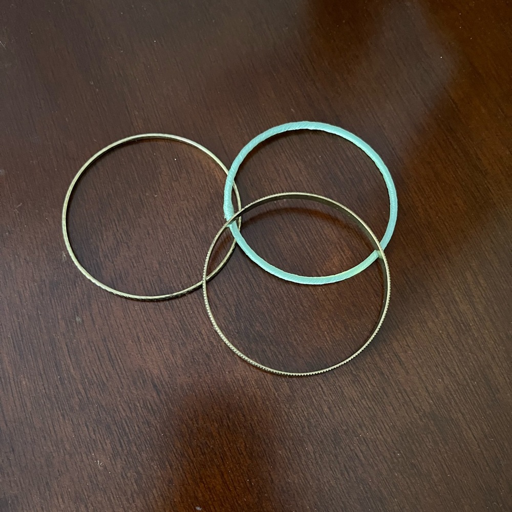 FREE W/PURCHASE womens bangles lot set brass gold blue costume jewelry bracelets